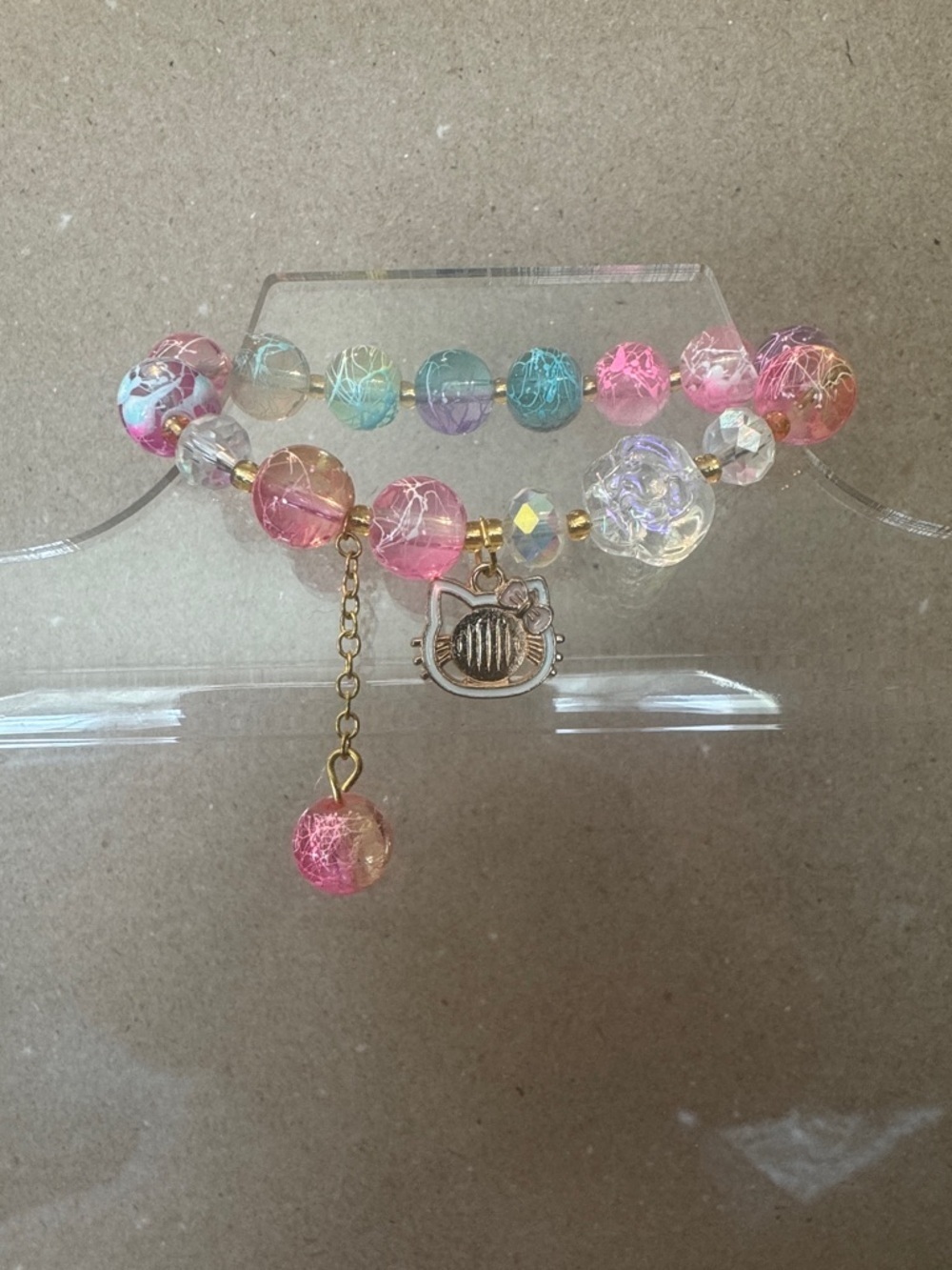 Multicolor Beaded Charm Bracelet with Cat Pendant